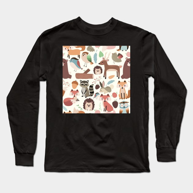 Woodland Animals Long Sleeve T-Shirt by NattyDesigns